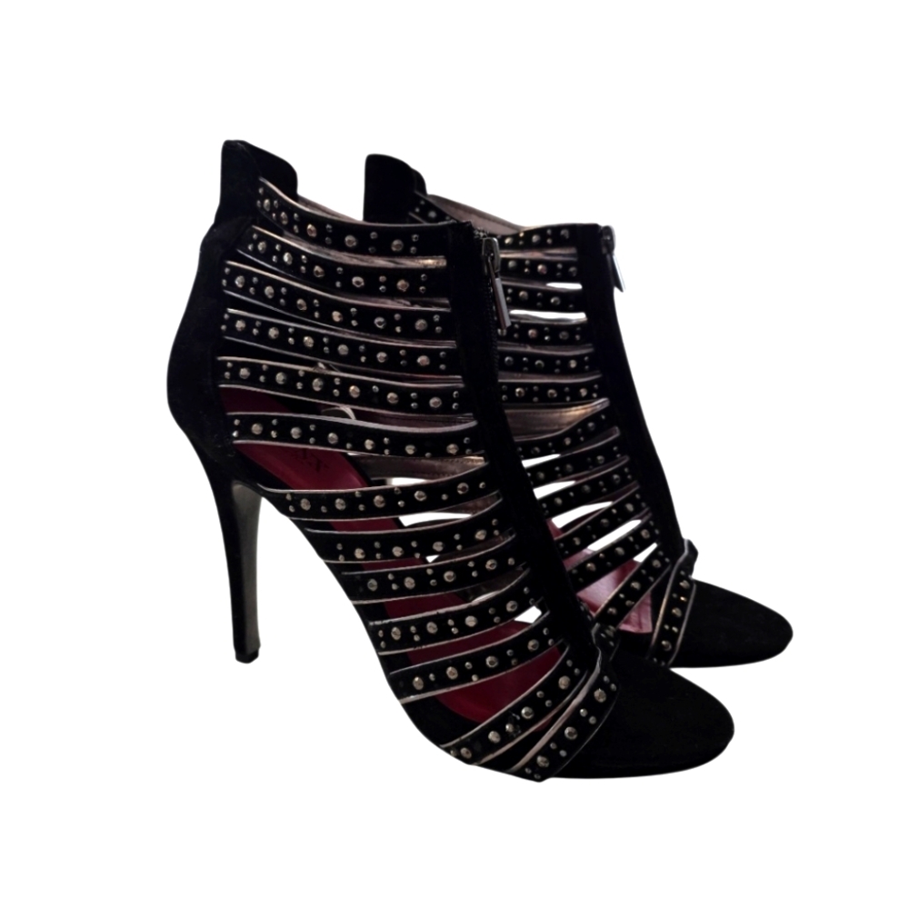 Minx Me Black Studded Strappy Cage High Heel Sandals Size 10